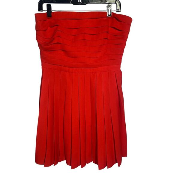 Rachel Roy Scarlet Red Pleated Strapless Formal Cocktail Mini Dress Sz 10 - Picture 1 of 8